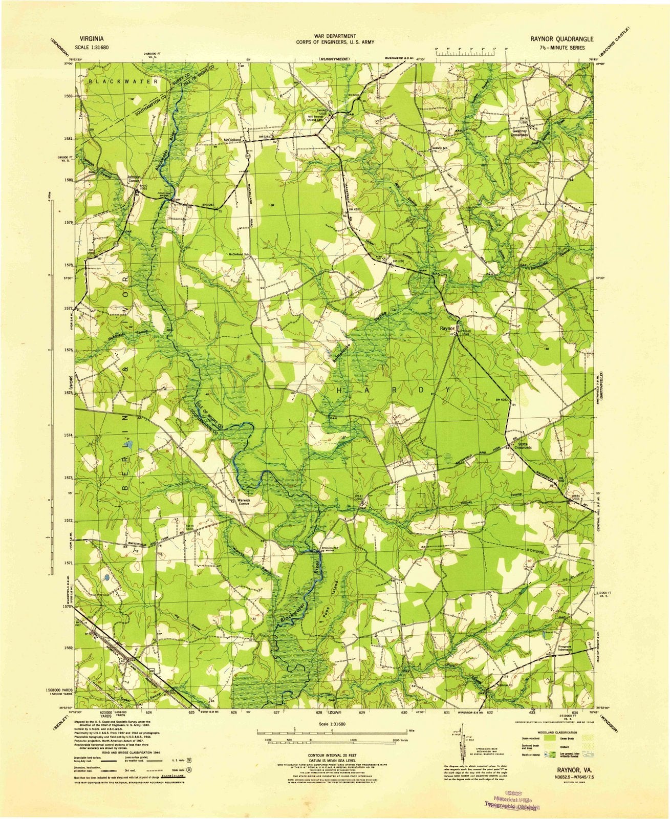 1945 Raynor, VA - Virginia - USGS Topographic Map