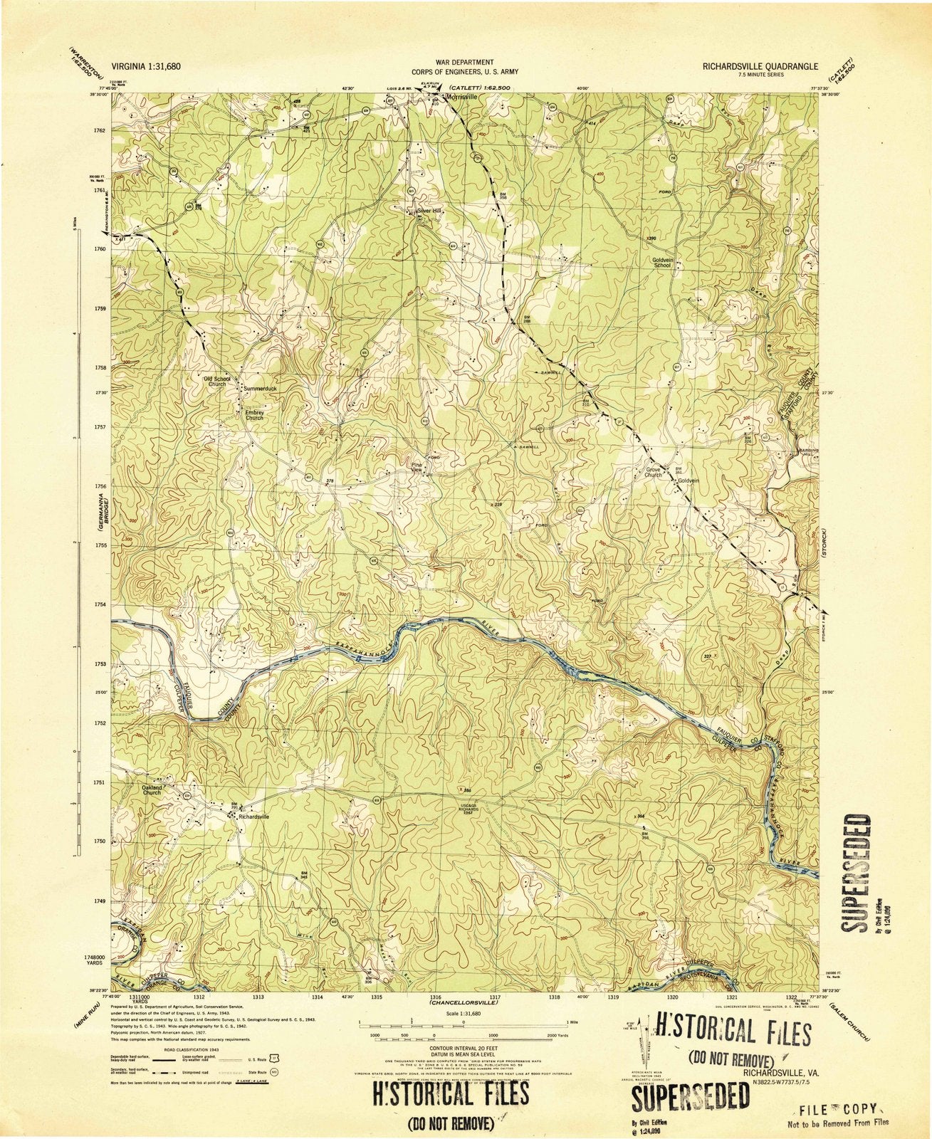1944 Richardsville, VA - Virginia - USGS Topographic Map