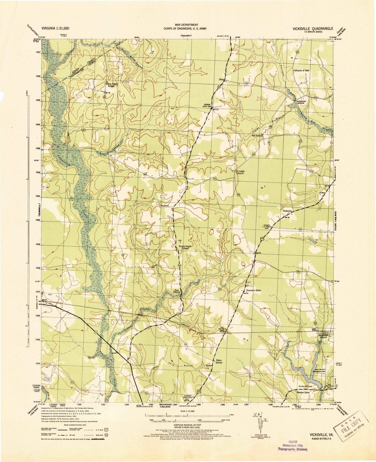 1943 Vicksville, VA - Virginia - USGS Topographic Map