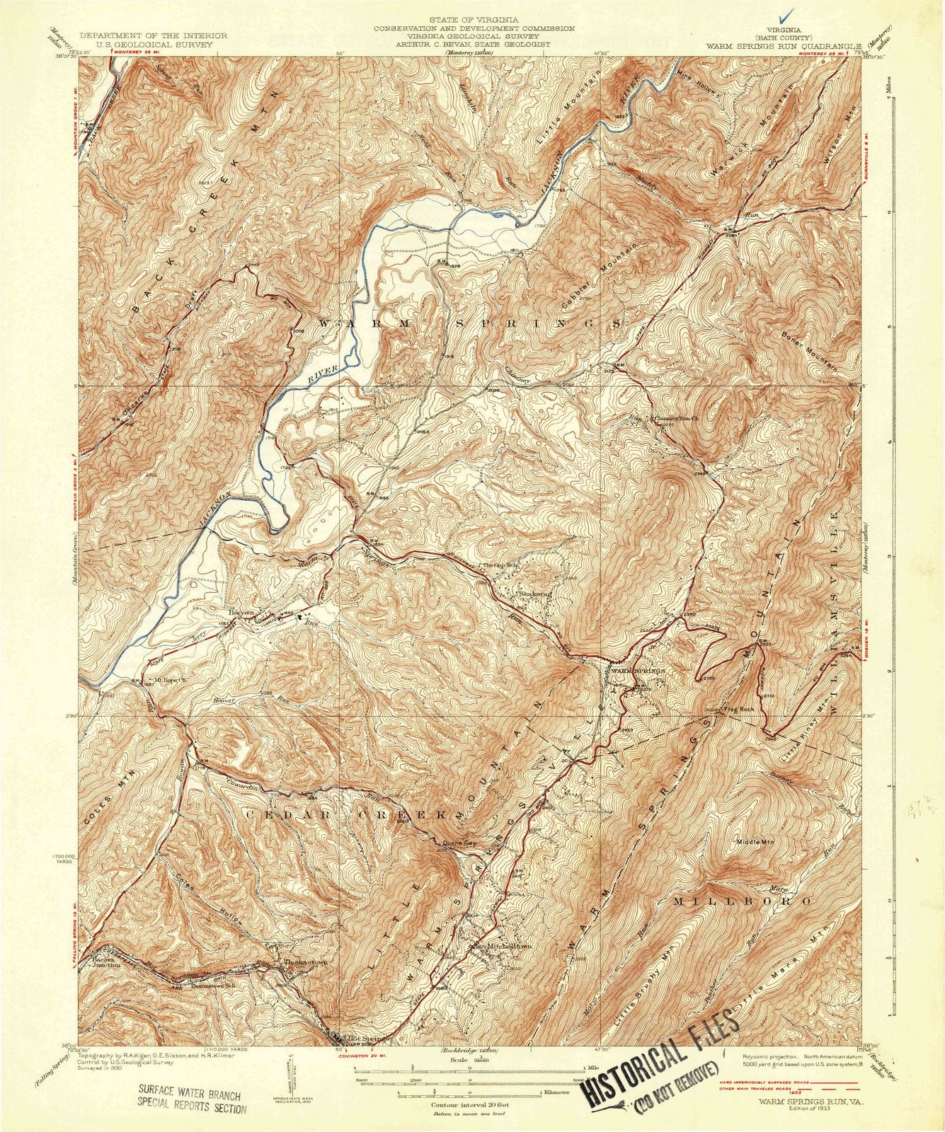 1933 Warm Springs Run, VA - Virginia - USGS Topographic Map