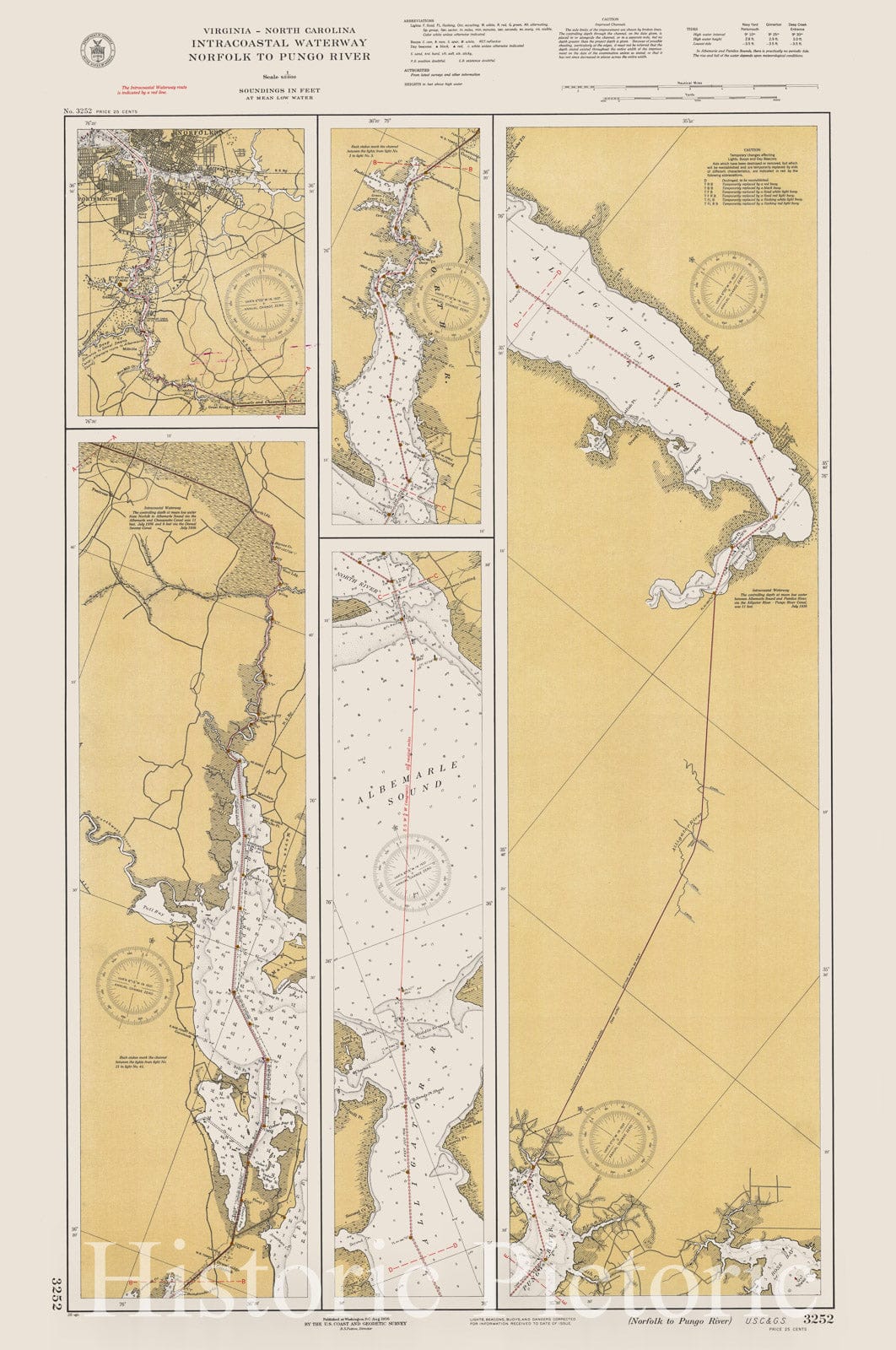 Historic Nautical Map - Norfolk To Pungo River, 1936 NOAA Chart - North Carolina, Virginia (NC, VA) - Vintage Wall Art