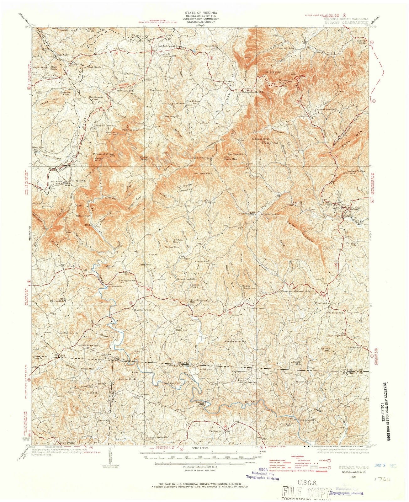 1928 Stuart, VA - Virginia - USGS Topographic Map
