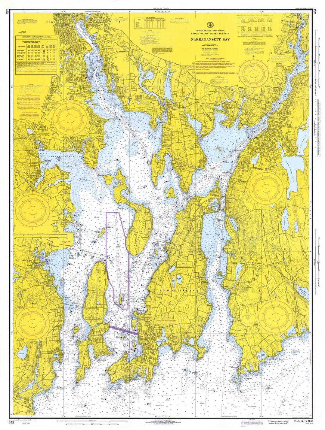 Historic Nautical Map - Narragansett Bay, 1970 NOAA Chart - Rhode Island (RI) - Vintage Wall Art
