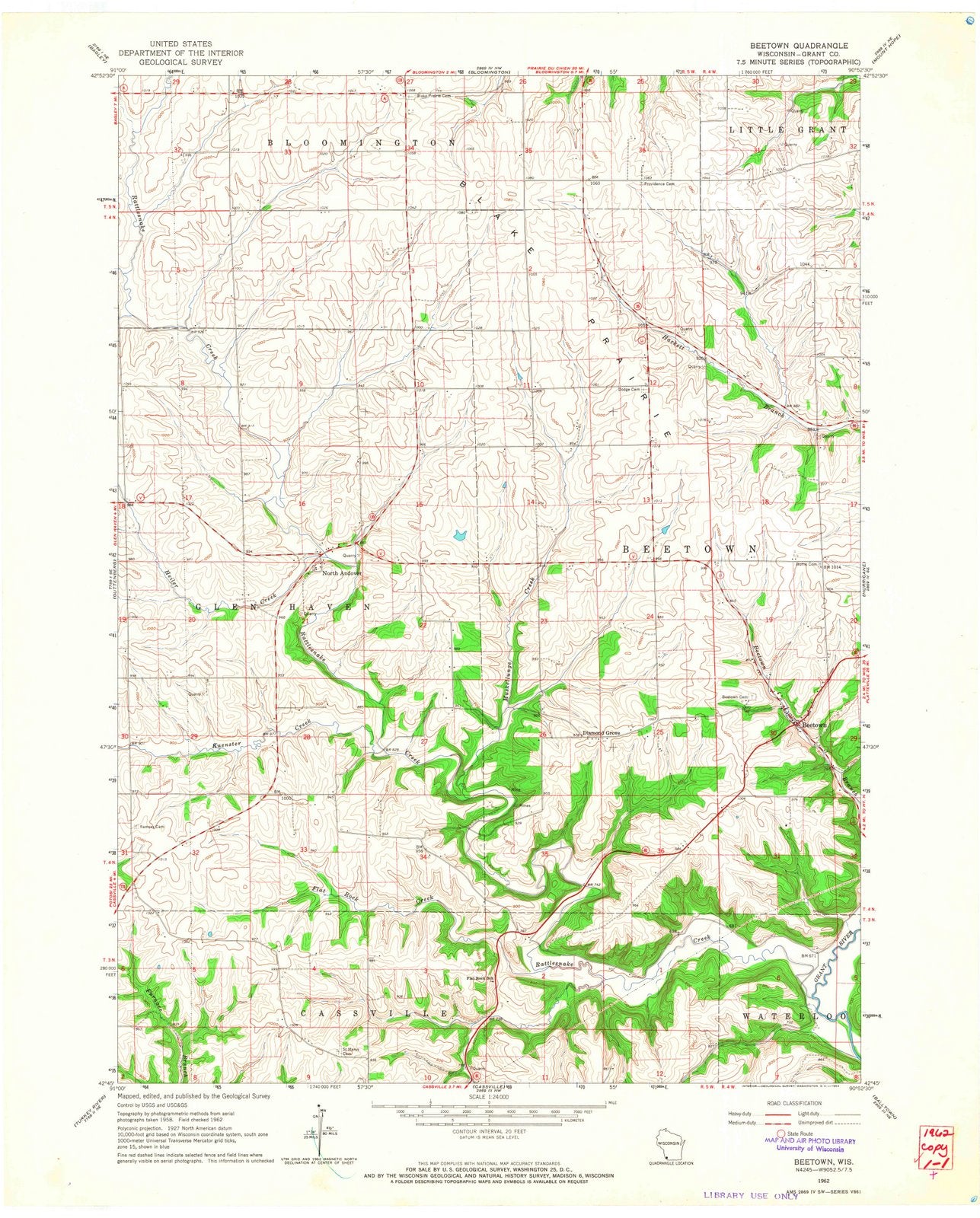 1962 Beetown, WI - Wisconsin - USGS Topographic Map