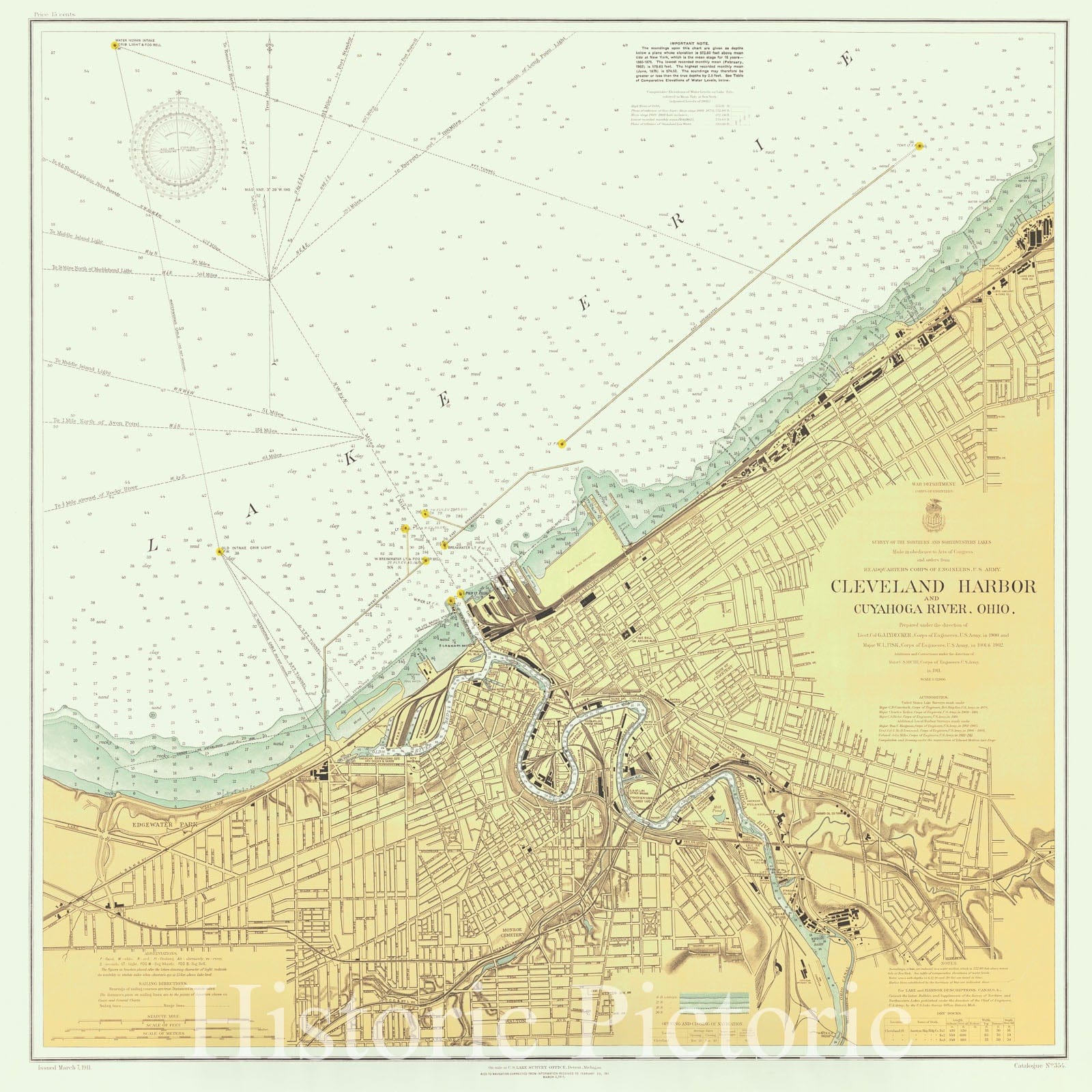Historic Nautical Map - Cleveland Harbor And Cuyahoga River, Ohio, 1911 NOAA Chart - Ohio (OH) - Vintage Wall Art