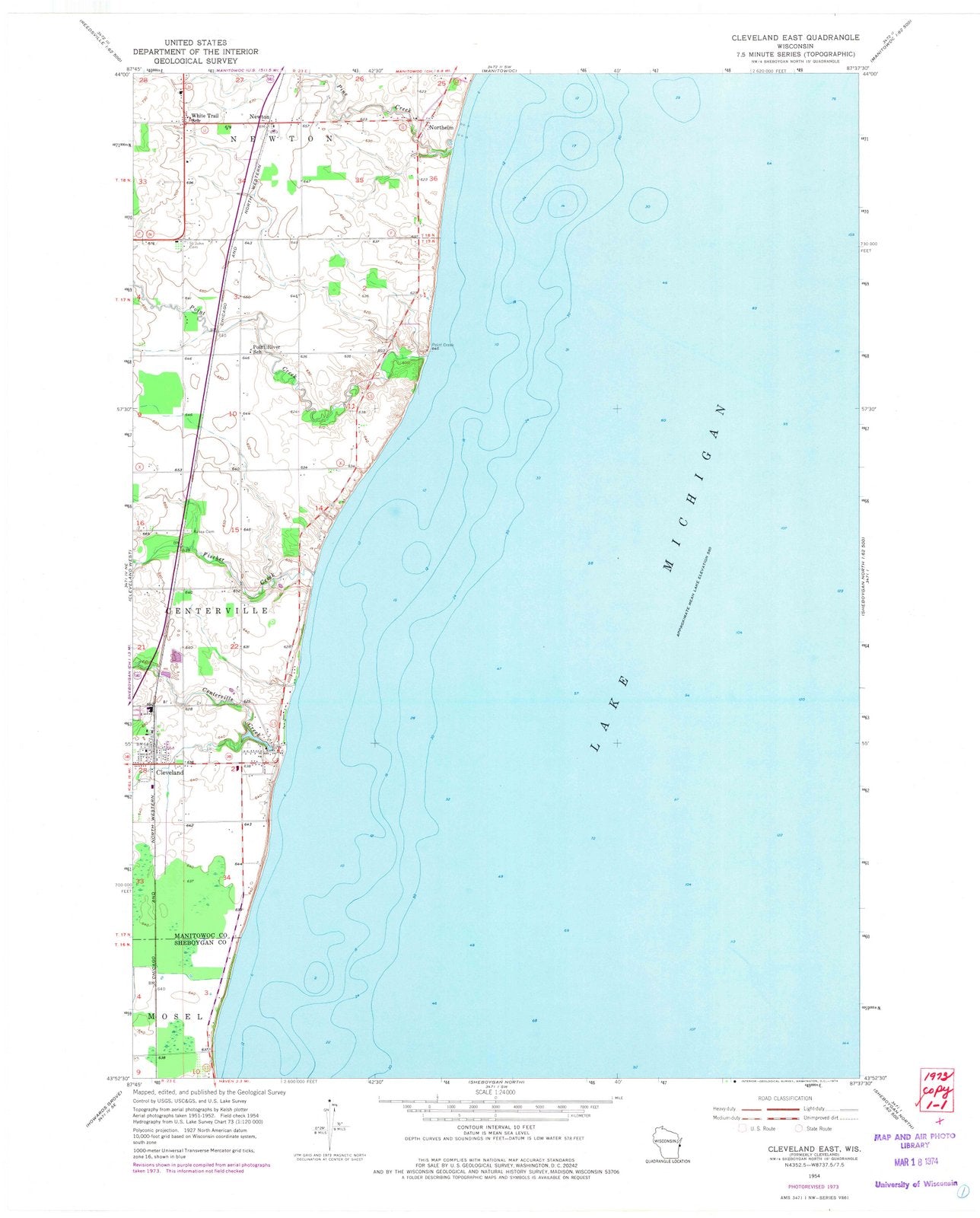 1954 Cleveland East, WI - Wisconsin - USGS Topographic Map