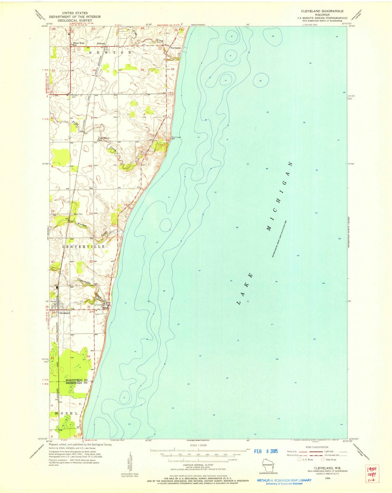 1954 Cleveland, WI - Wisconsin - USGS Topographic Map