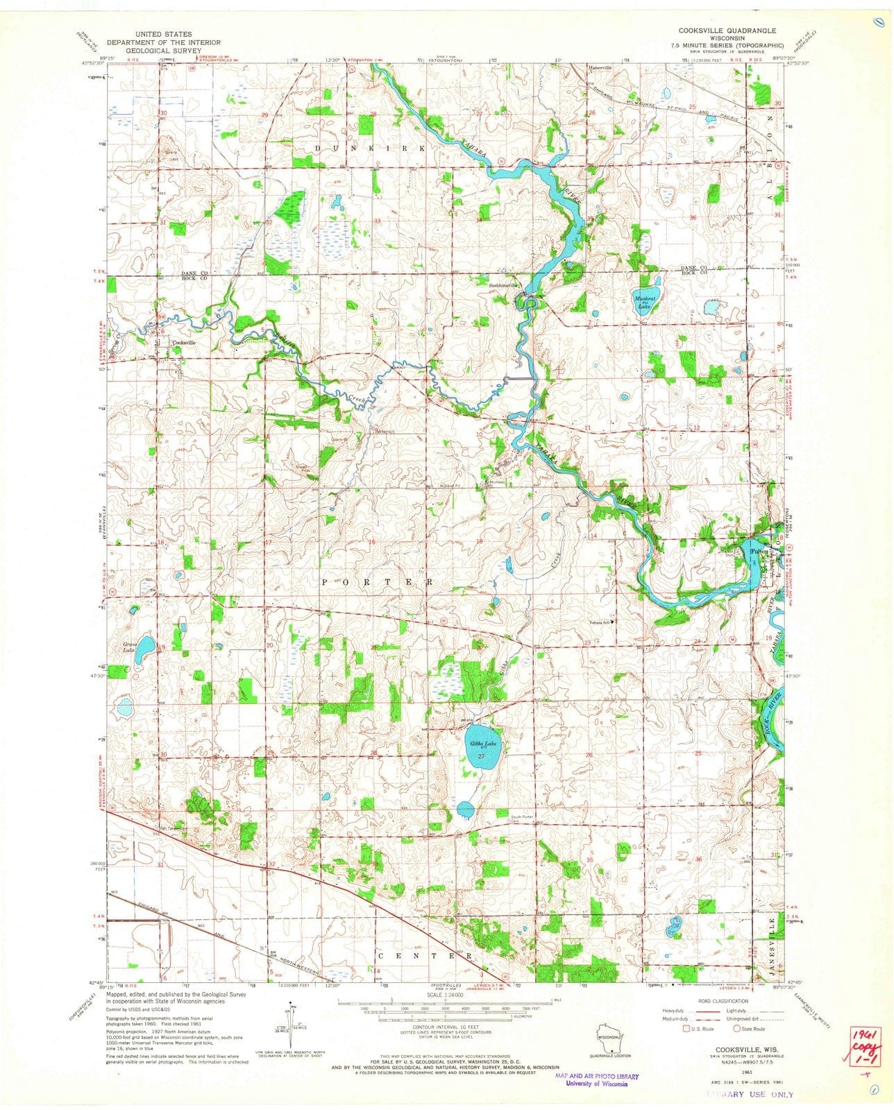 1961 Cooksville, WI - Wisconsin - USGS Topographic Map