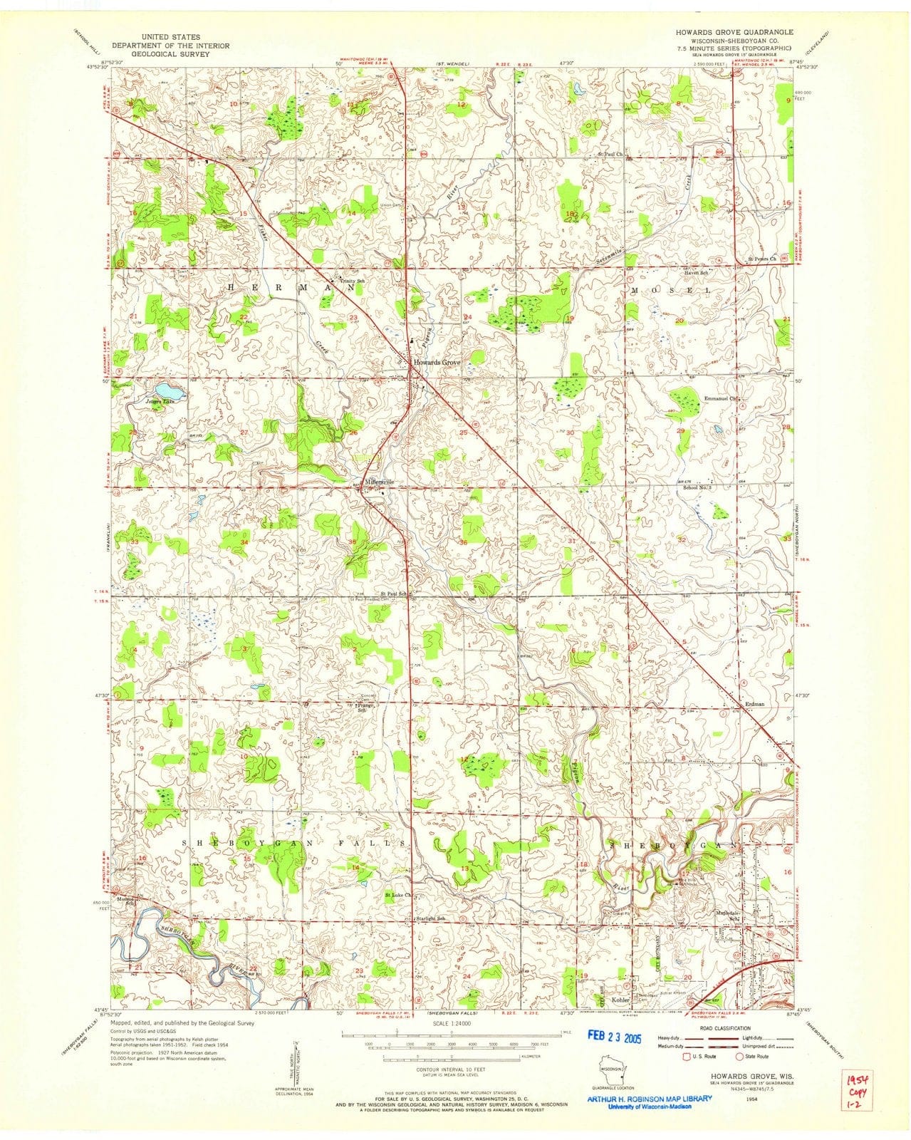 1954 Howards Grove, WI - Wisconsin - USGS Topographic Map
