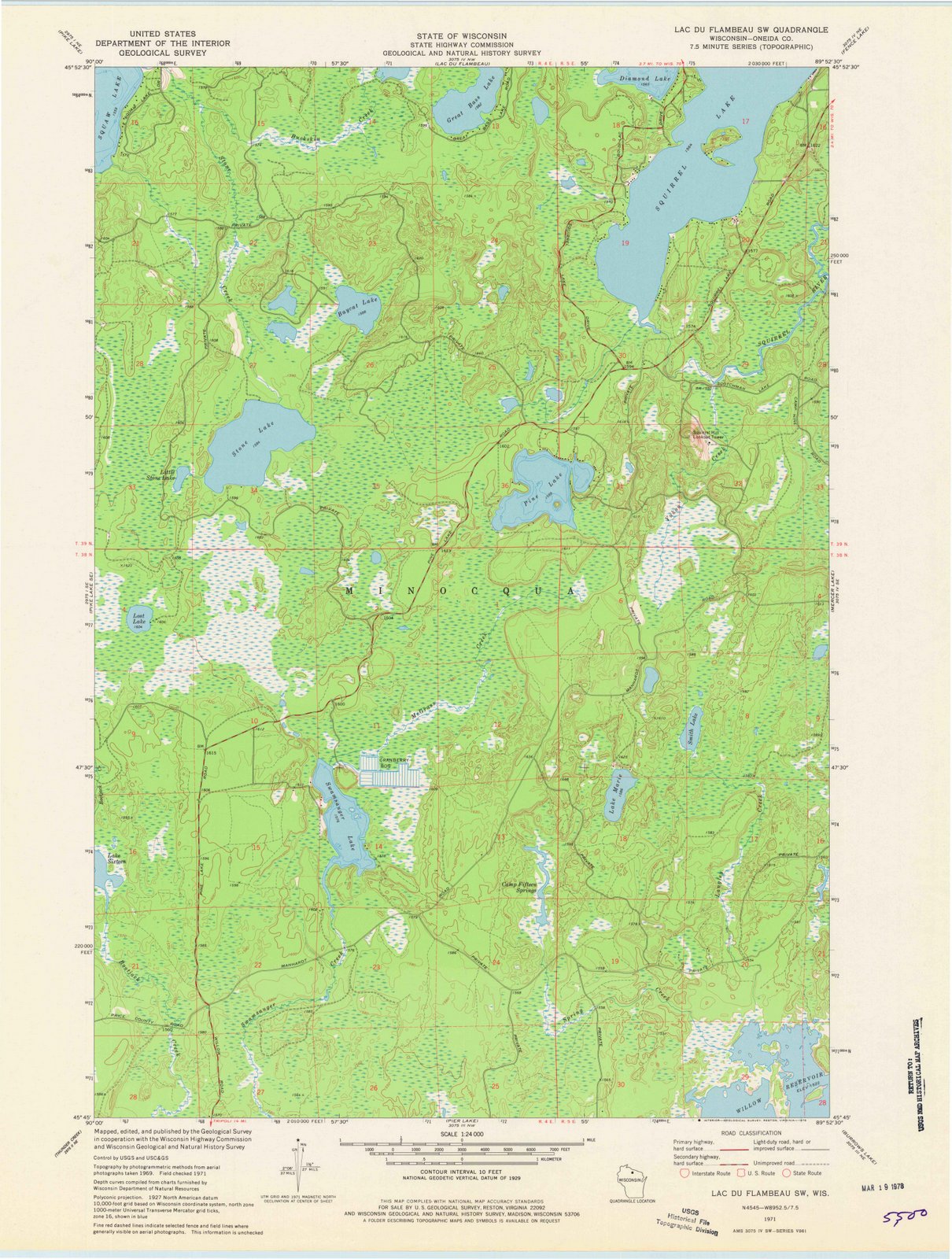 1971 Lacu Flambeau, WI - Wisconsin - USGS Topographic Map
