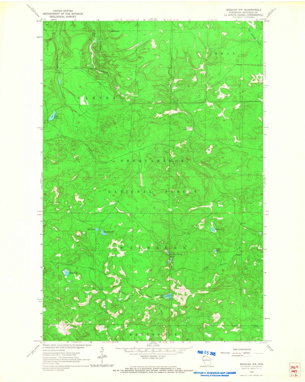 1964 Moquah, WI - Wisconsin - USGS Topographic Map