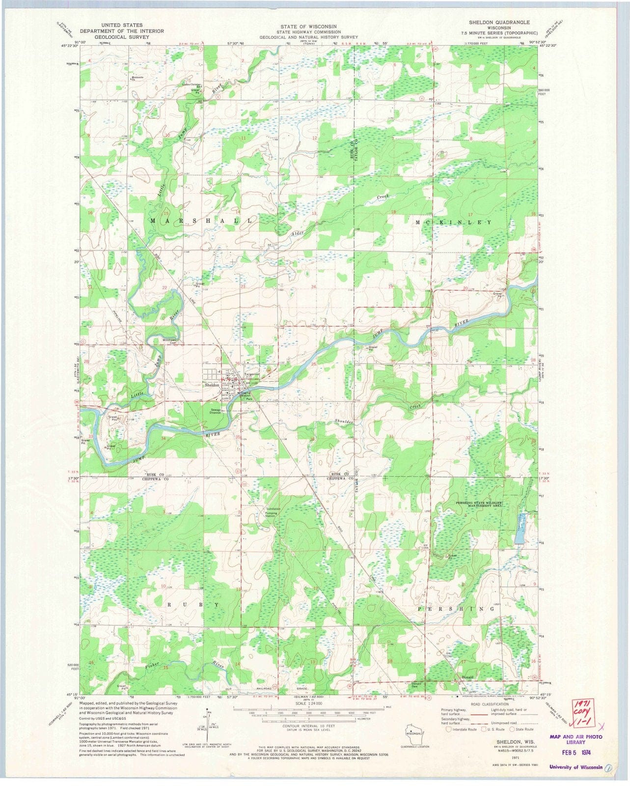 1971 Sheldon, WI - Wisconsin - USGS Topographic Map