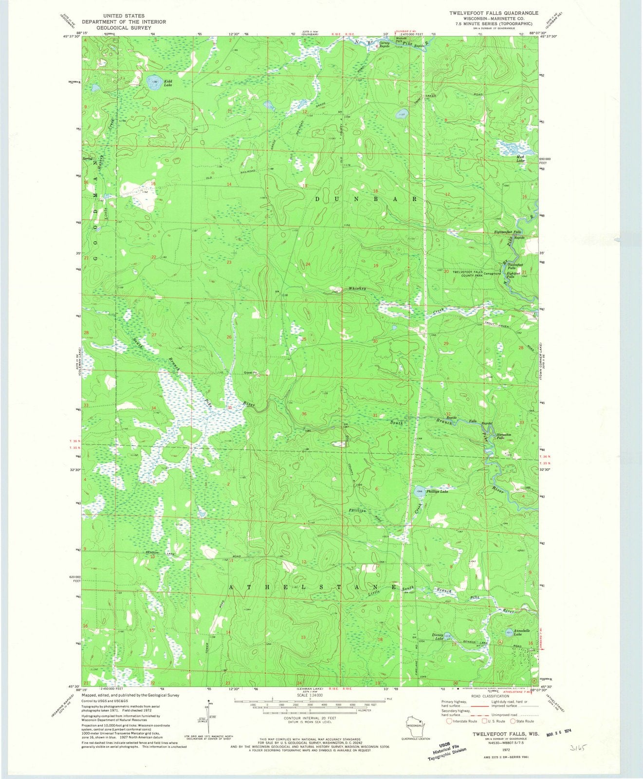 1972 Twelvefoot Falls, WI - Wisconsin - USGS Topographic Map