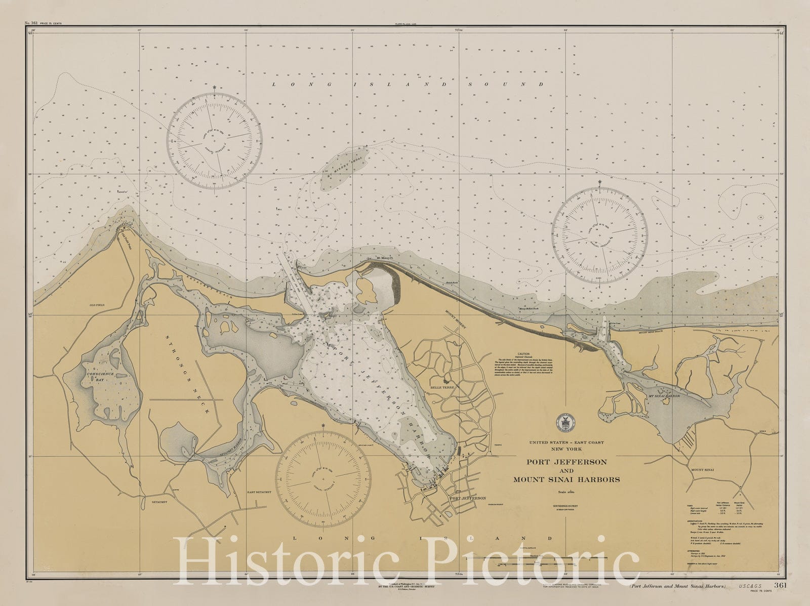 Historic Nautical Map - Port Jefferson & Mount Sinai Harbors, Ny, 1933 NOAA Chart - New York (NY) - Vintage Wall Art