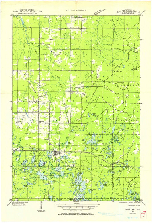 1943 Iron Lake, WI - Wisconsin - USGS Topographic Map
