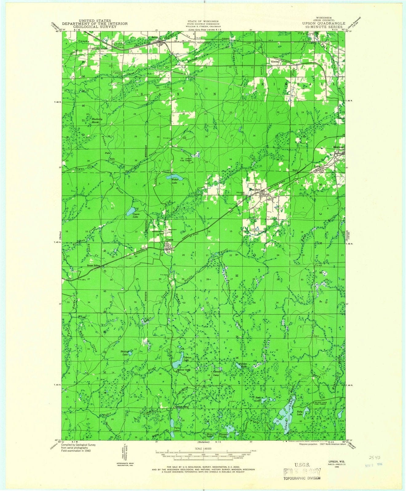 1940 Upson, WI - Wisconsin - USGS Topographic Map