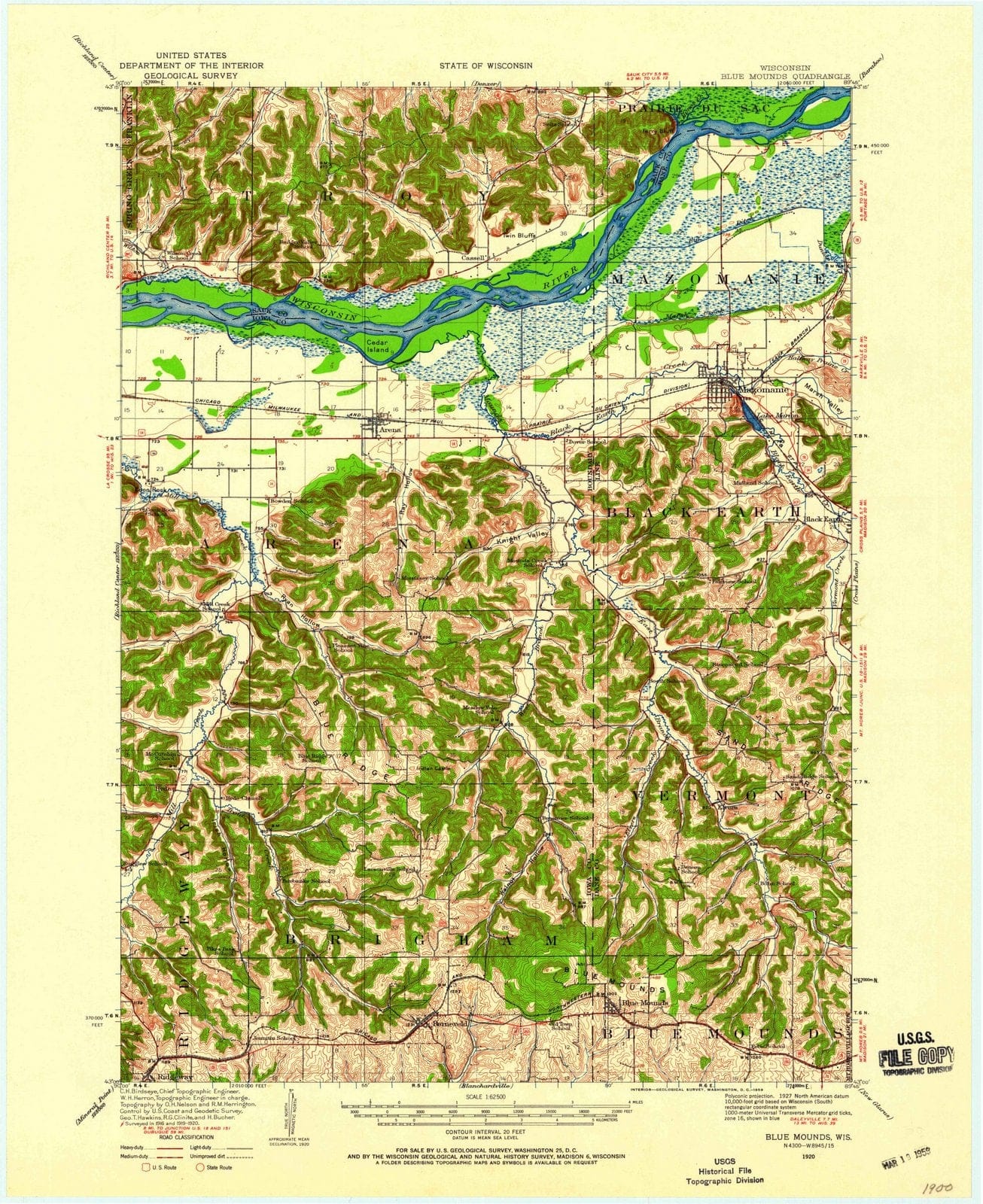 1920 Blue Mounds, WI - Wisconsin - USGS Topographic Map
