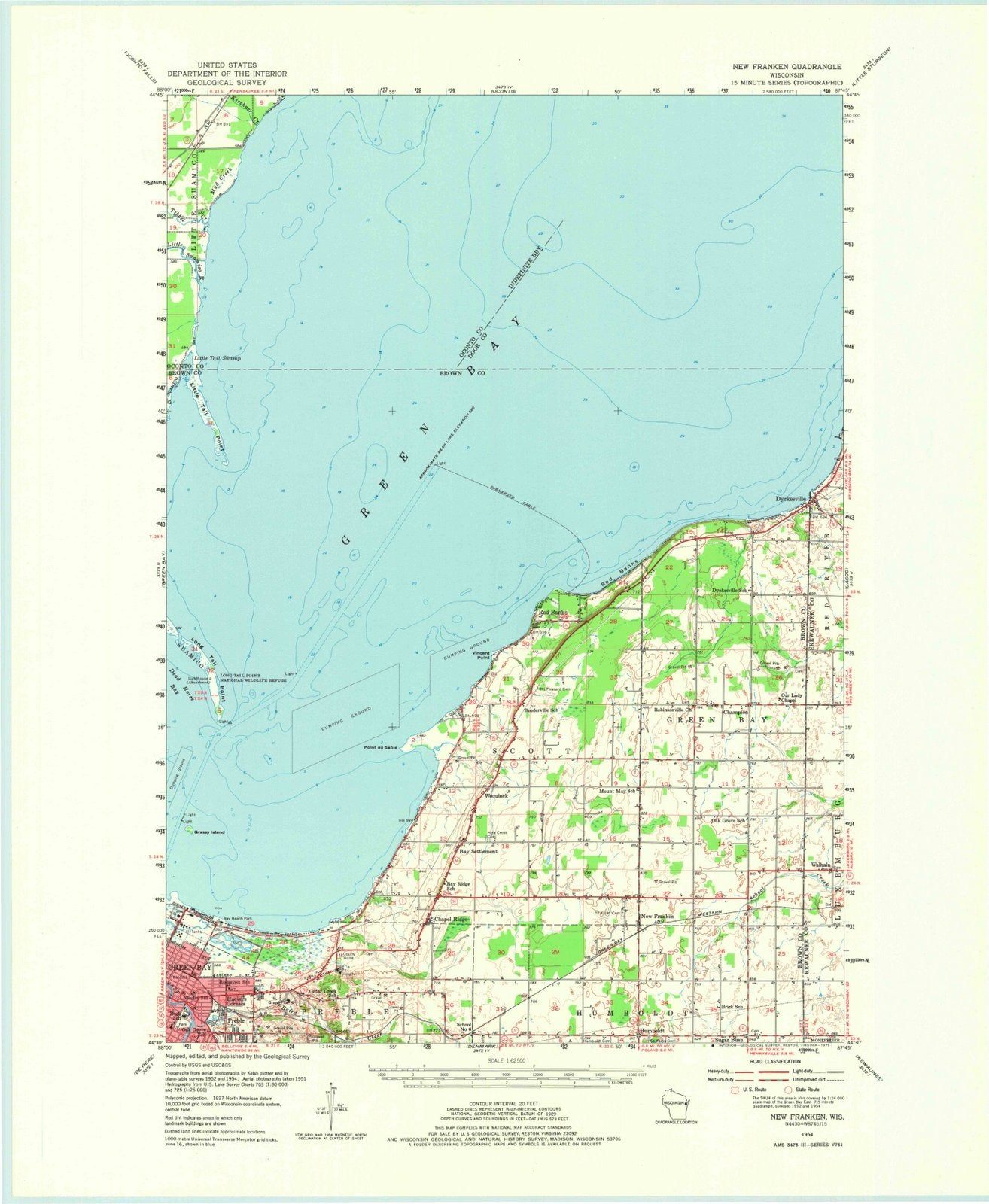1954 New Franken, WI - Wisconsin - USGS Topographic Map