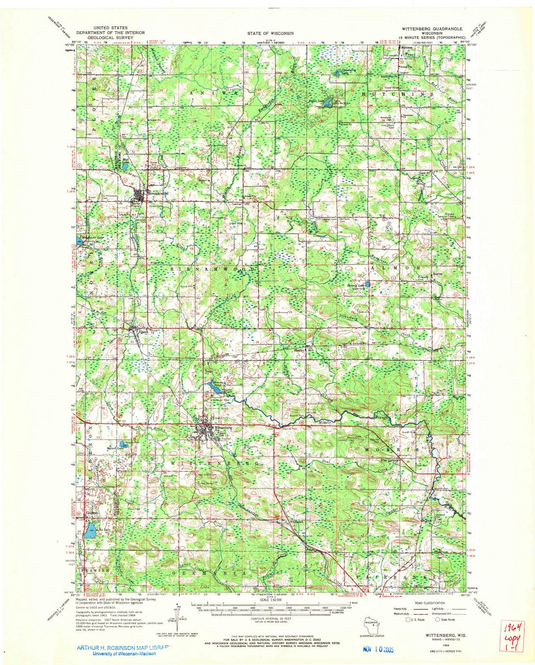1964 Wittenberg, WI - Wisconsin - USGS Topographic Map