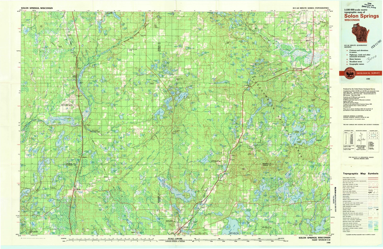 1980 Solon Springs, WI - Wisconsin - USGS Topographic Map