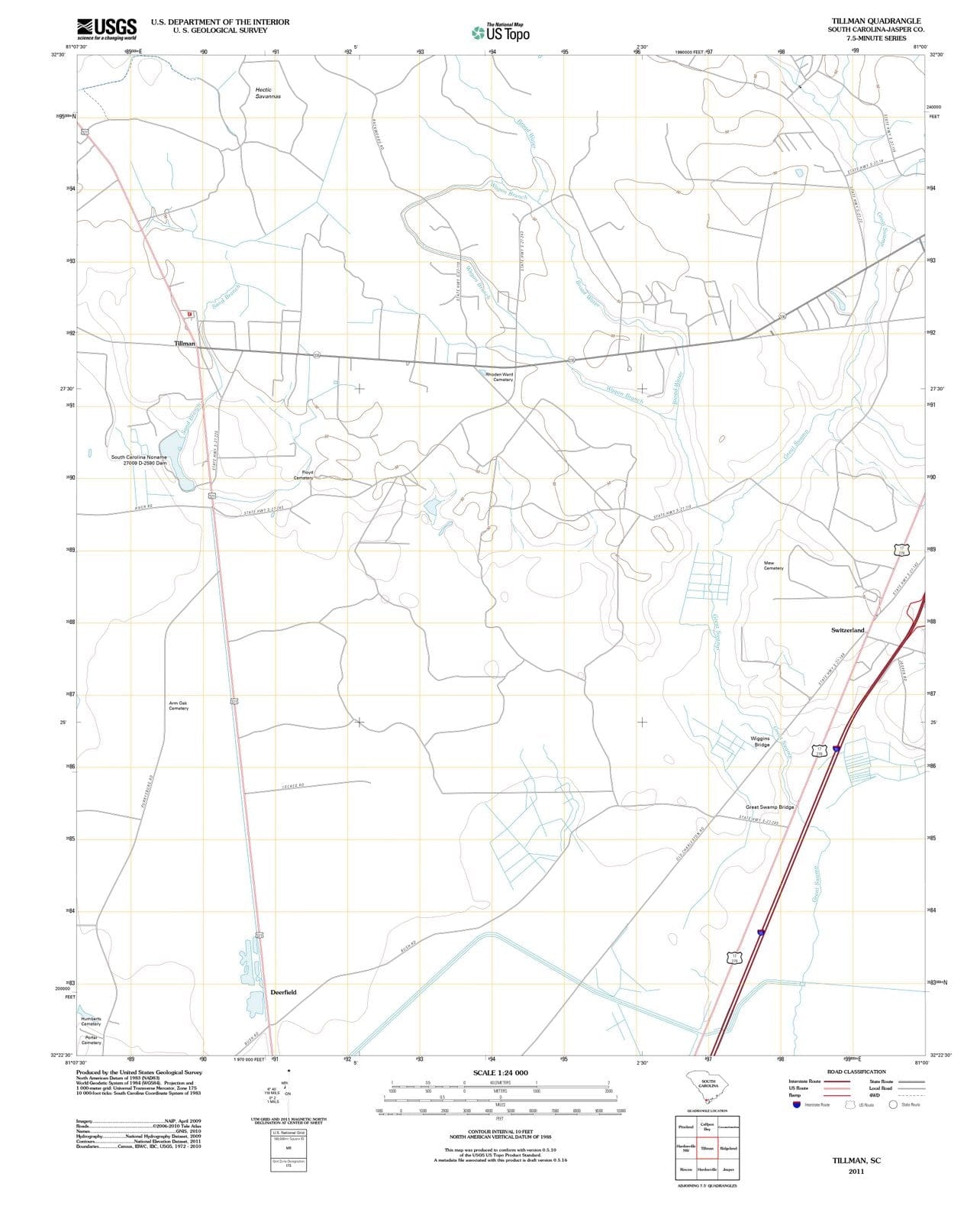 2011 Tillman, SC - South Carolina - USGS Topographic Map