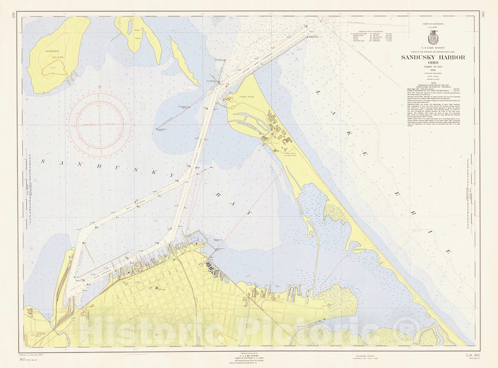 Historic Nautical Map - Sandusky Harbor, 1956 NOAA Chart - Ohio (OH) - Vintage Wall Art