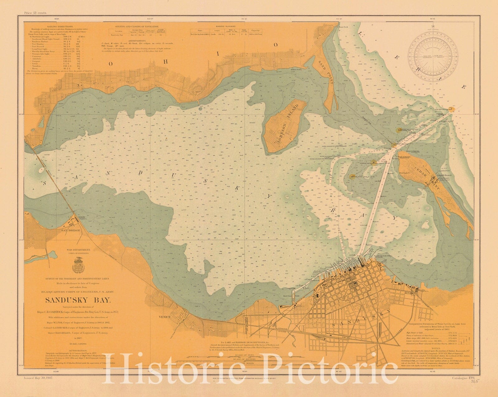 Historic Nautical Map - Sandusky Bay, 1907 NOAA Chart - Ohio (OH) - Vintage Wall Art