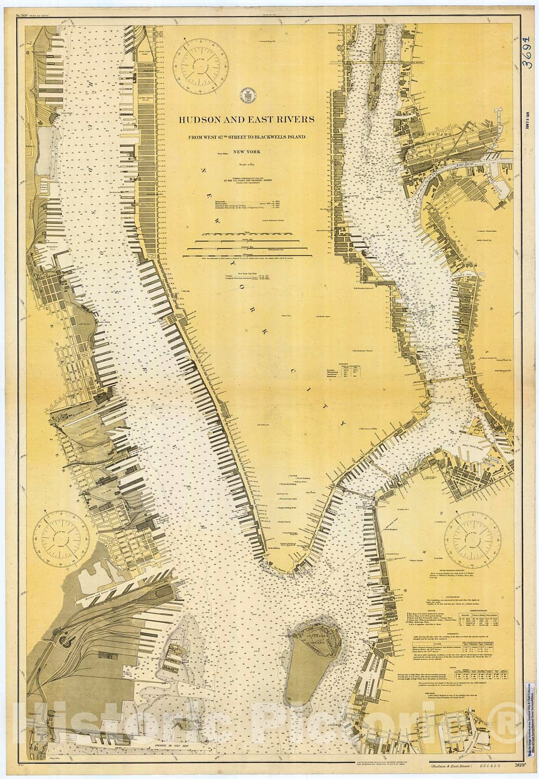 Historic Nautical Map - Hudson & East Rivers, Ny, 1919 NOAA Chart - New York (NY) - Vintage Wall Art