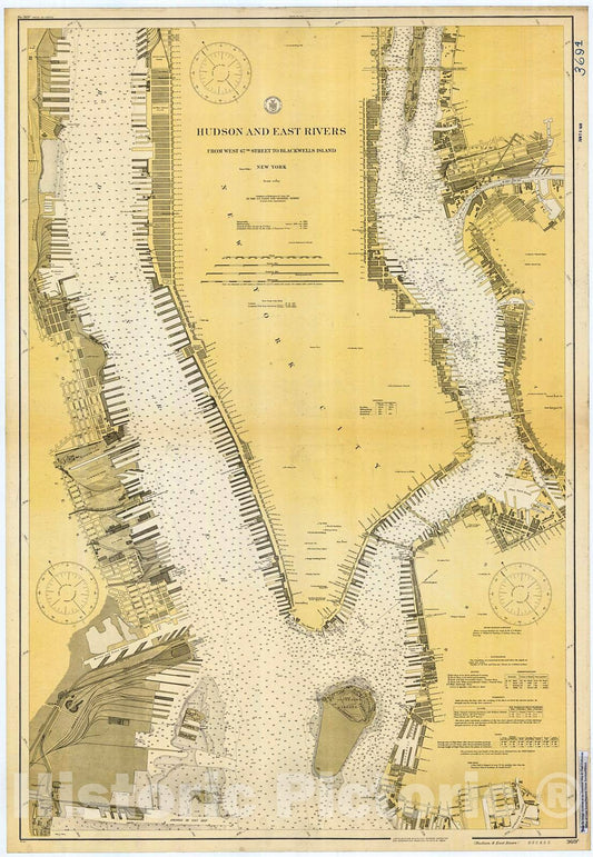 Historic Nautical Map - Hudson & East Rivers, Ny, 1919 NOAA Chart - New York (NY) - Vintage Wall Art