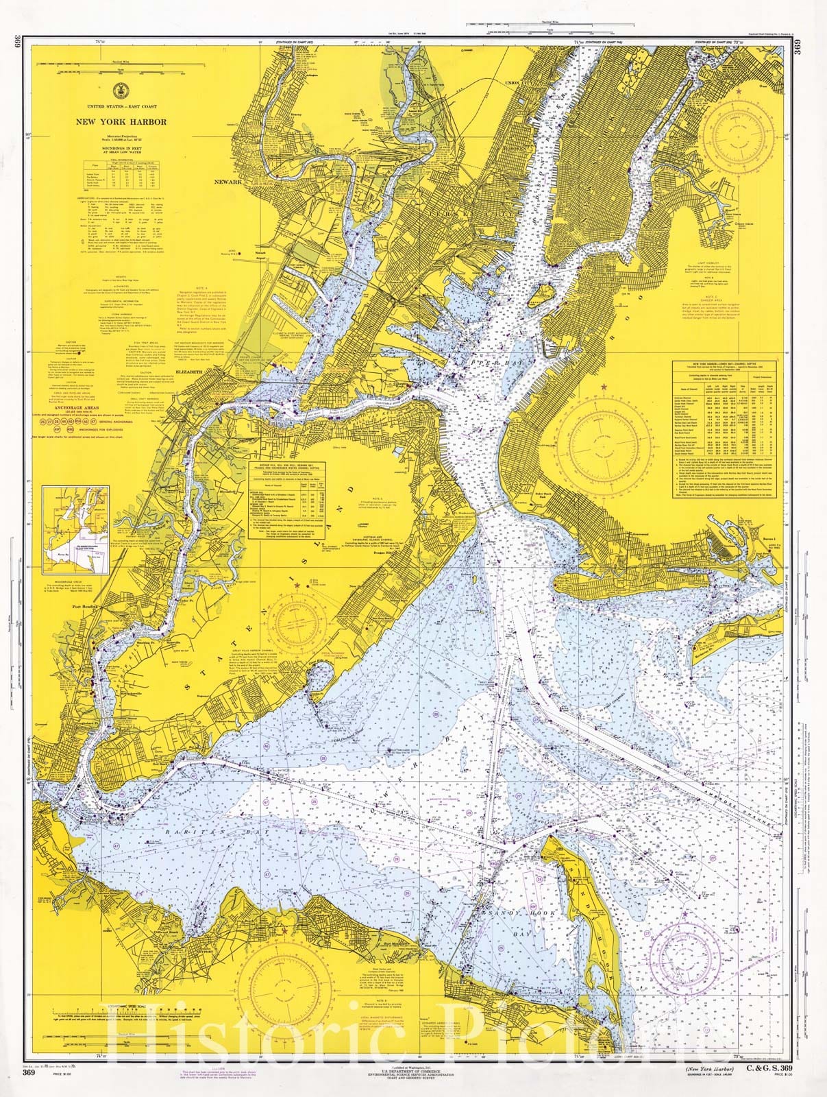 Historic Nautical Map - New York Harbor, 1970 NOAA Chart - New York (NY) - Vintage Wall Art