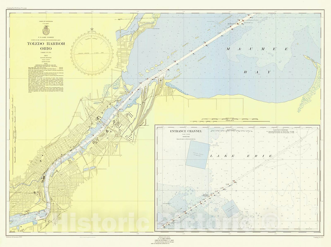 Historic Nautical Map - Toledo Harbor, Ohio, 1953 NOAA Chart - Ohio (OH) - Vintage Wall Art