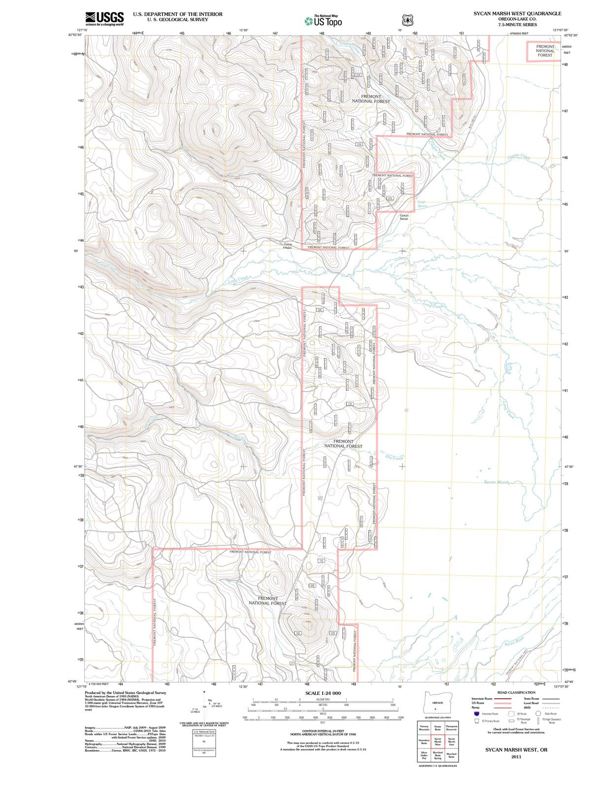 2011 Sycan Marsh West, OR - Oregon - USGS Topographic Map