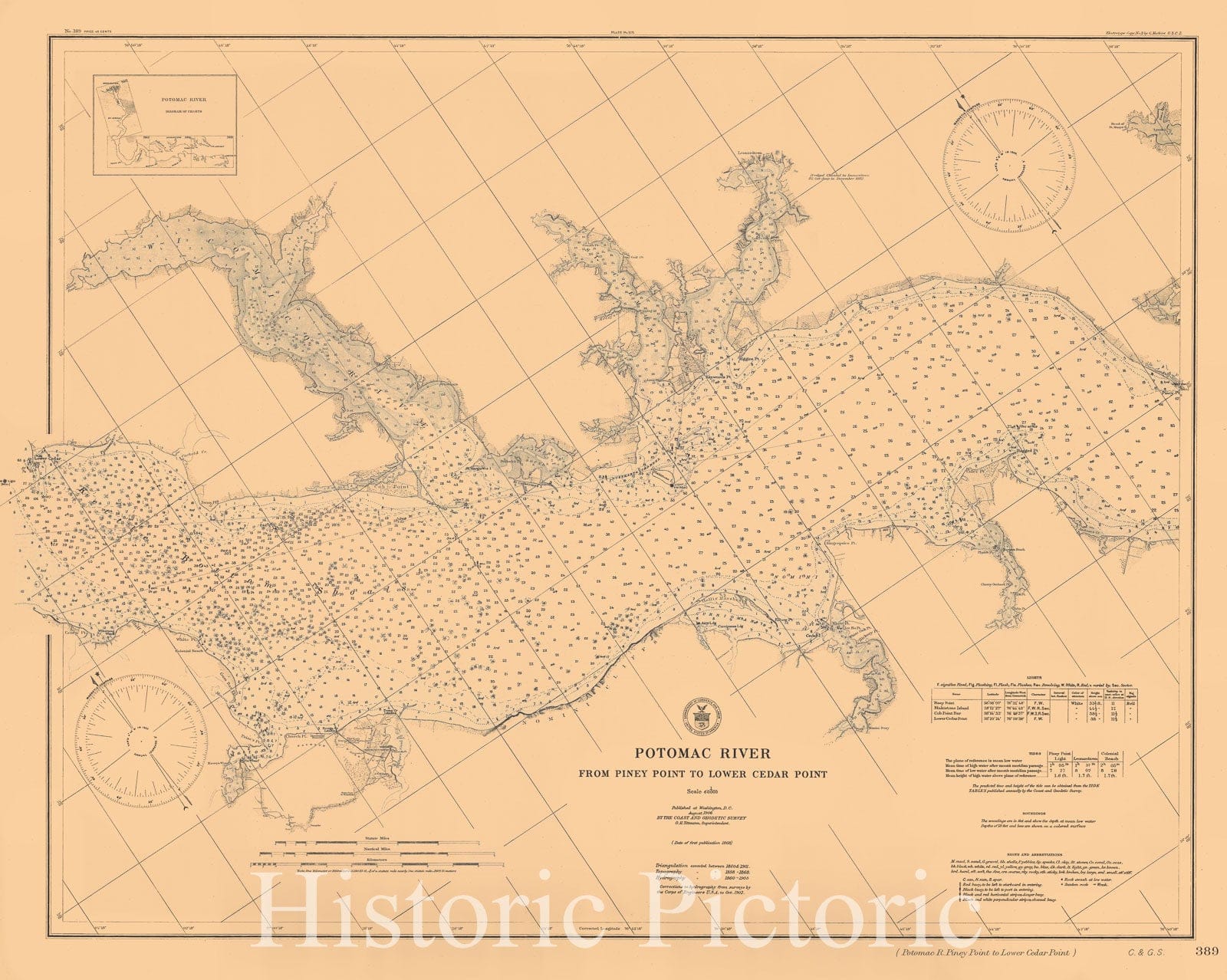 Historic Nautical Map - Potomac River, From Piney Point To Lower Cedar Point, 1906 NOAA Chart - Maryland (MD) - Vintage Wall Art