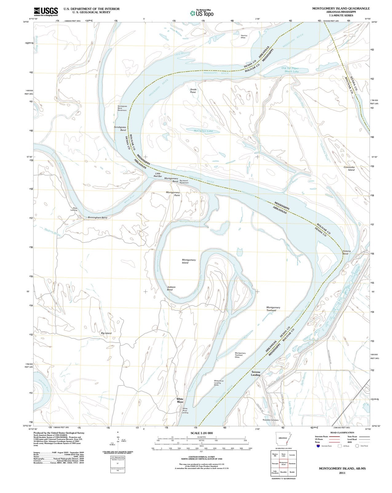 2011 Montgomery Island, AR - Arkansas - USGS Topographic Map