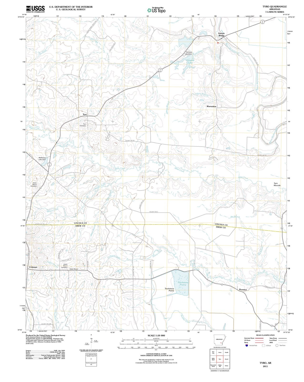 2011 Tyro, AR - Arkansas - USGS Topographic Map