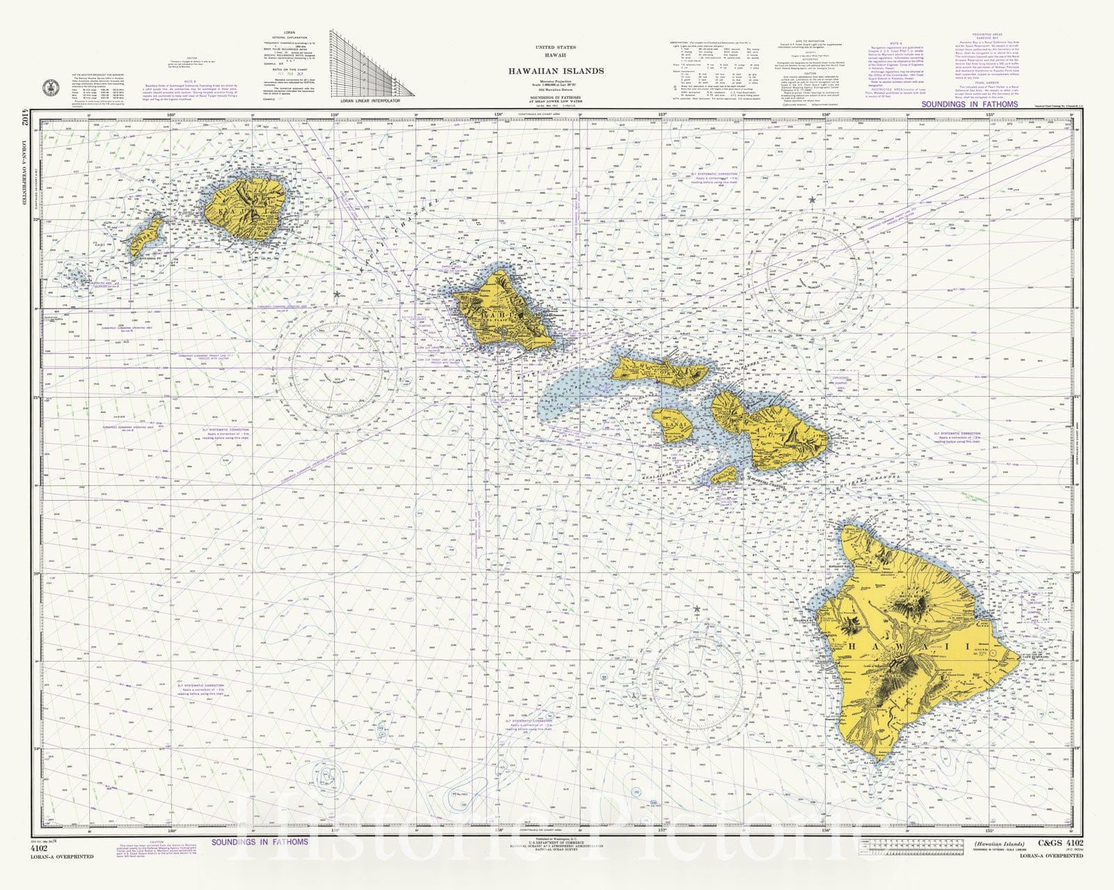 Historic Nautical Map - Hawaiian Islands, 1974 NOAA Chart - Hawaii (HI) - Vintage Wall Art