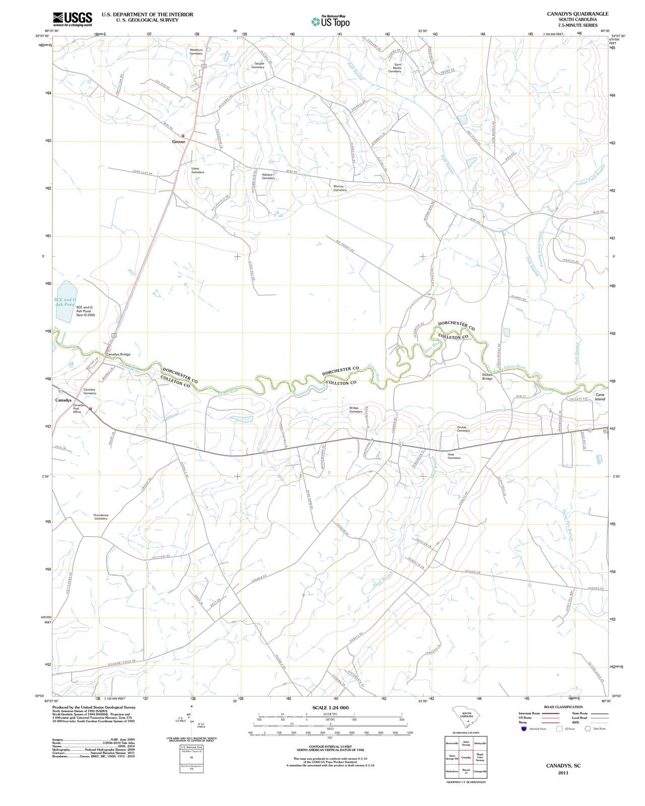2011 Canadys, SC - South Carolina - USGS Topographic Map