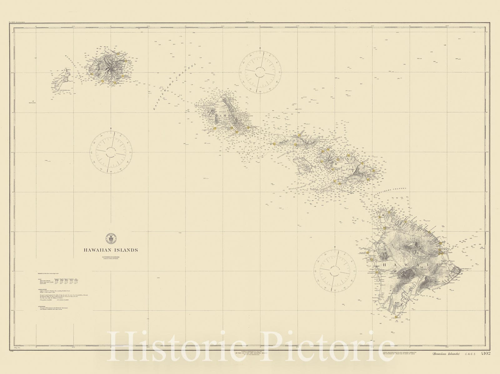 Historic Nautical Map - Hawaiian Islands, 1917 NOAA Chart - Hawaii (HI) - Vintage Wall Art