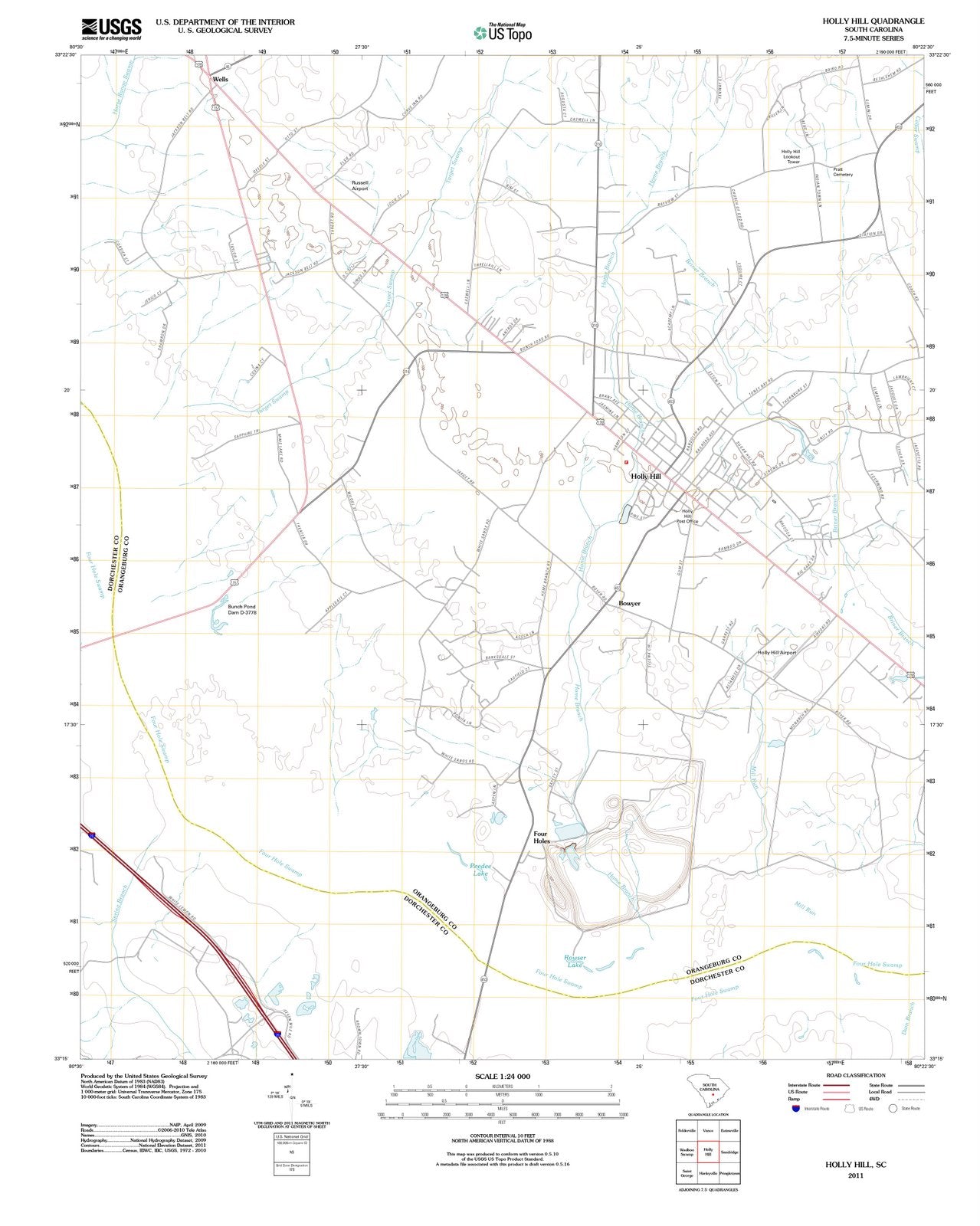 2011 Holly Hill, SC - South Carolina - USGS Topographic Map
