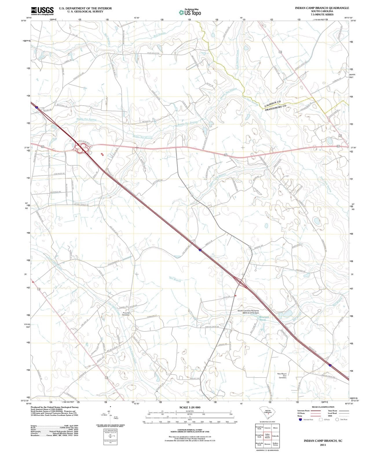 2011 Indian Camp Branch, SC - South Carolina - USGS Topographic Map