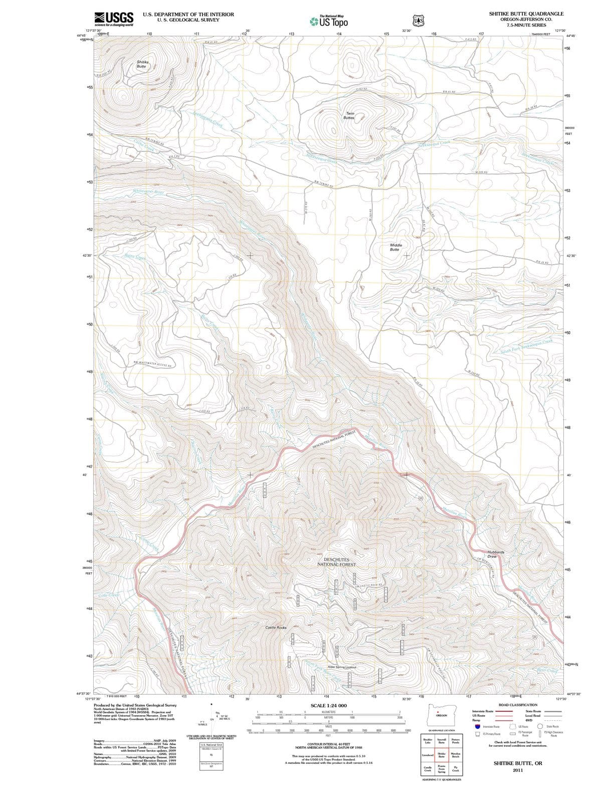 2011 Shitike Butte, OR - Oregon - USGS Topographic Map