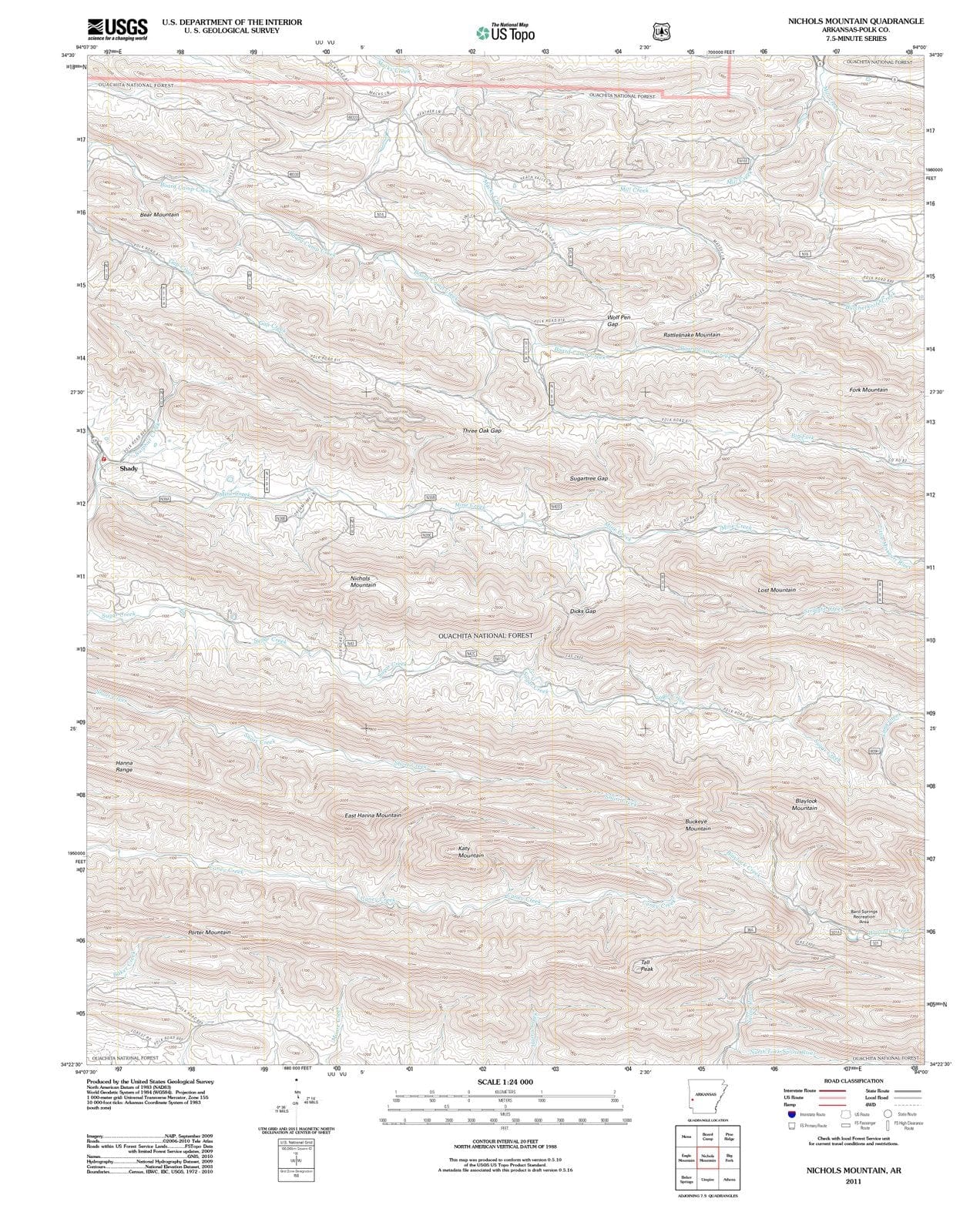 2011 Nichols Mountain, AR - Arkansas - USGS Topographic Map