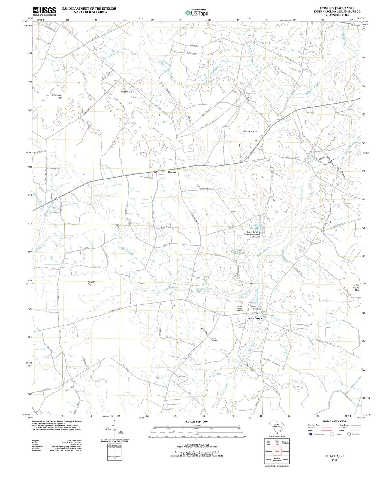 2011 Fowler, SC - South Carolina - USGS Topographic Map