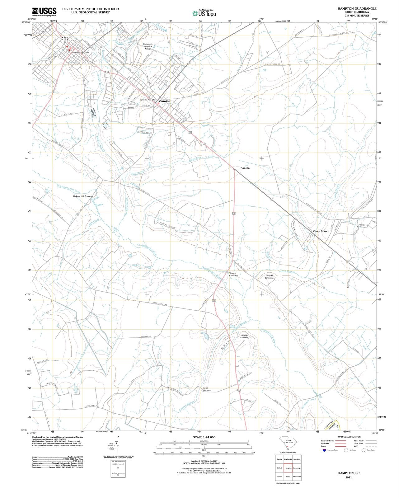 2011 Hampton, SC - South Carolina - USGS Topographic Map