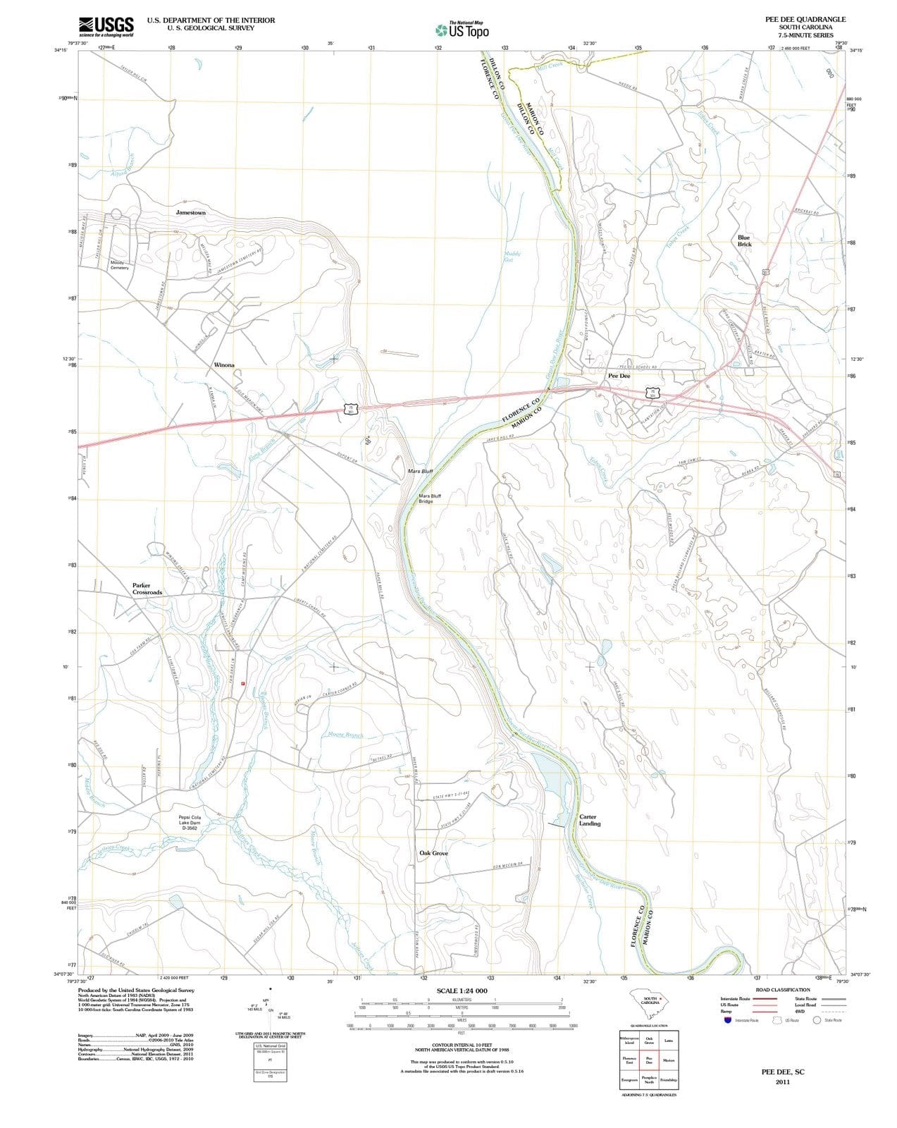 2011 Peeee, SC - South Carolina - USGS Topographic Map