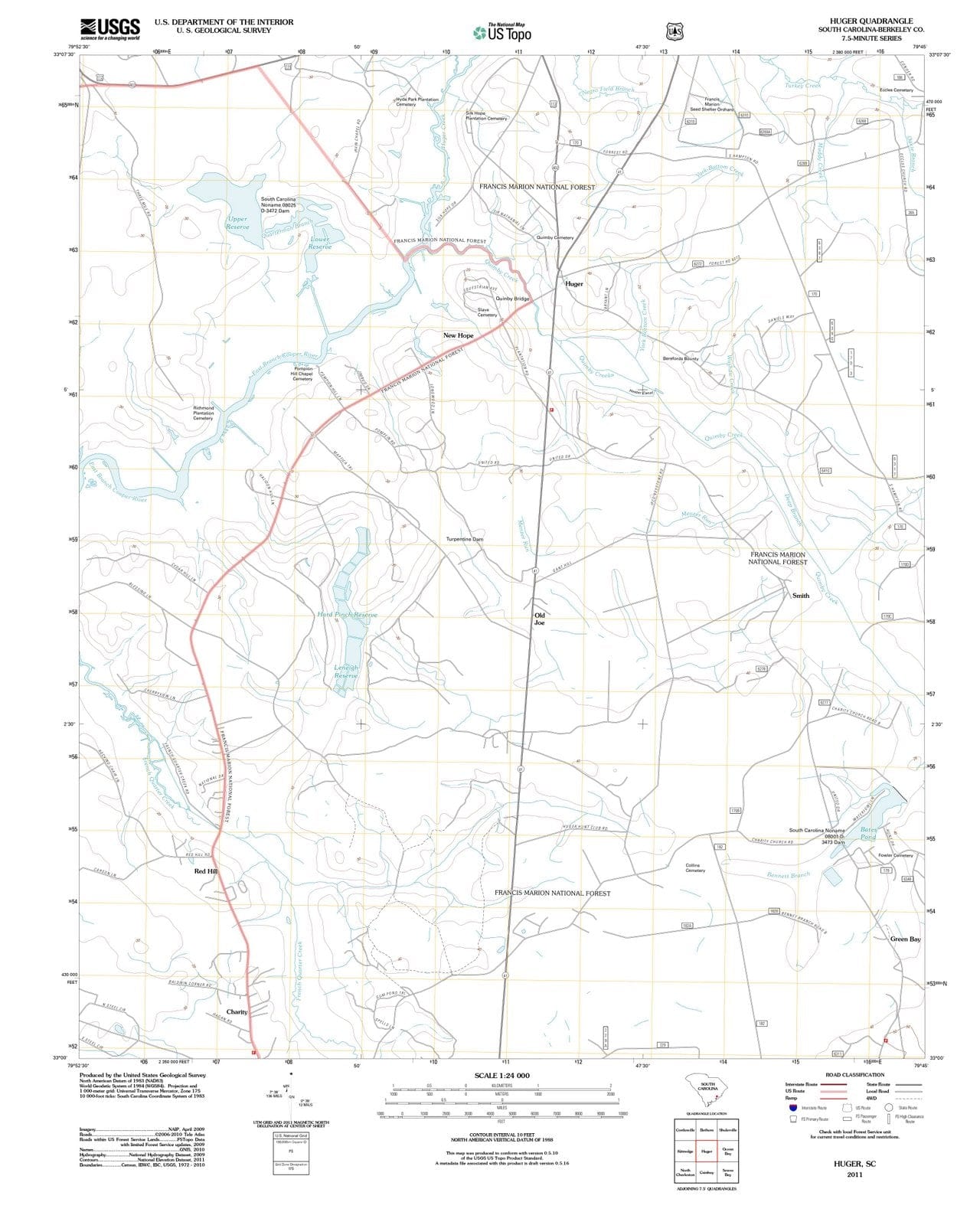 2011 Huger, SC - South Carolina - USGS Topographic Map