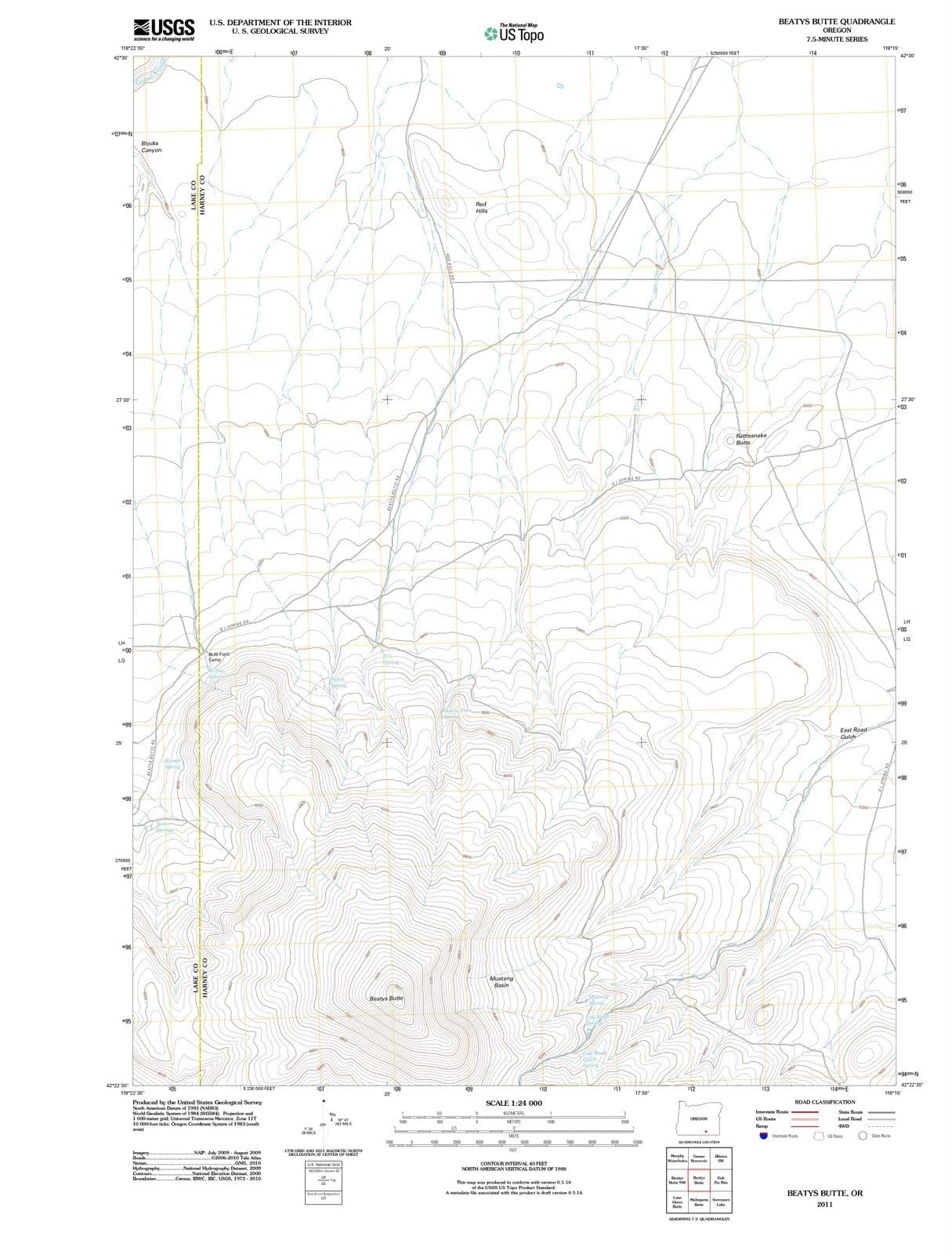 2011 Beatys Butte, OR - Oregon - USGS Topographic Map