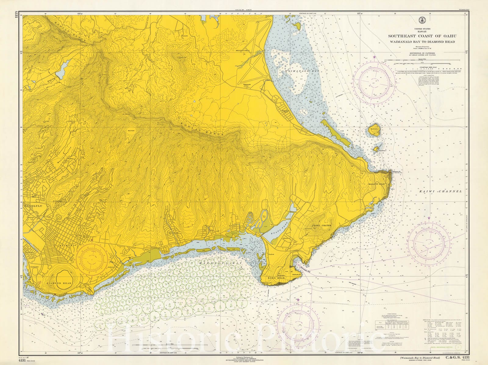 Historic Nautical Map - Oahu, Makapuu Pt. To Diamond Head, 1967 NOAA Chart - Hawaii (HI) - Vintage Wall Art