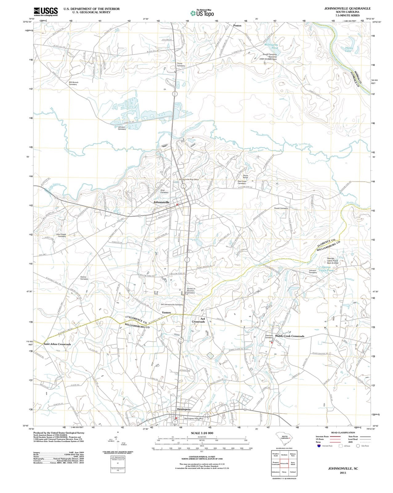 2011 Johnsonville, SC - South Carolina - USGS Topographic Map