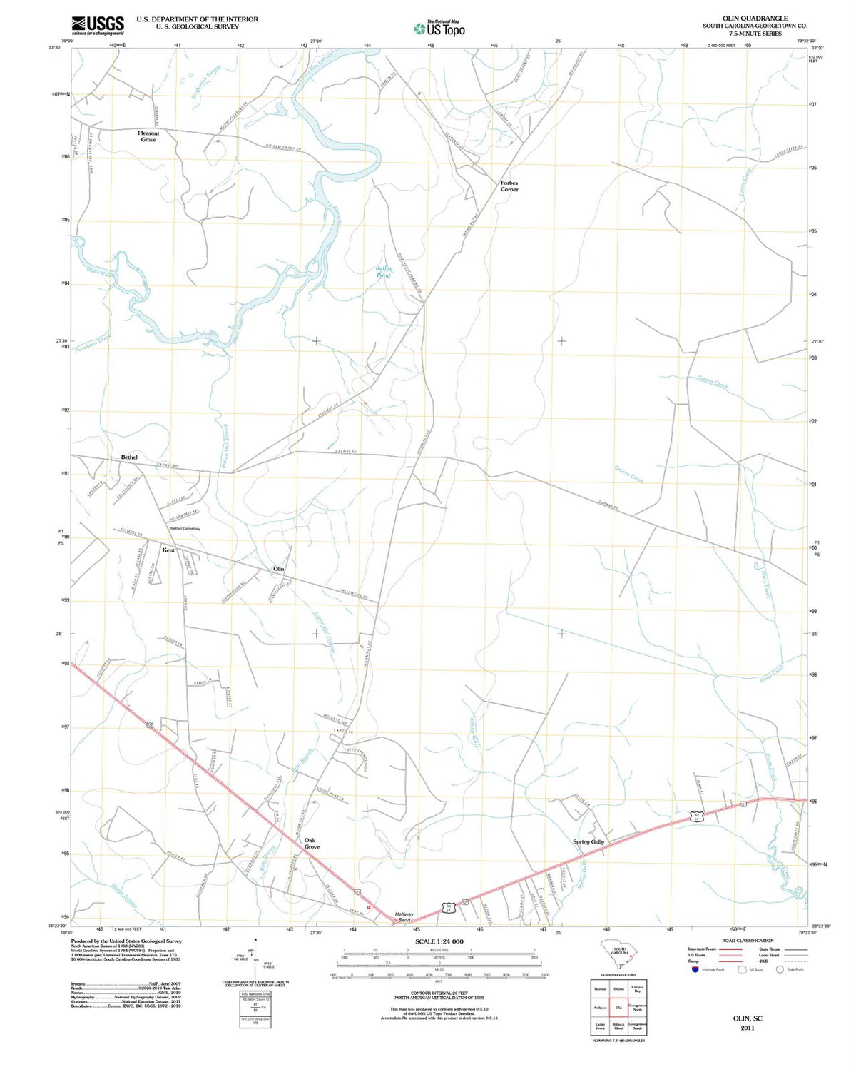 2011 Olin, SC - South Carolina - USGS Topographic Map
